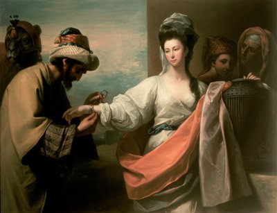El siervo de Isaac probando el brazalete en el brazo de Rebeca de Benjamin West